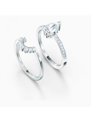 Swarovski conjunto de anillos Attract, Pear blanco, baño de rodio
