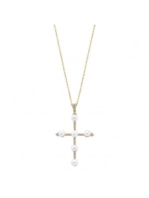Colgante Pearl, cruz de perlas y detalle de circonitas de Duran Exquse