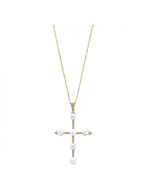 Colgante Pearl, cruz de perlas y detalle de circonitas de Duran Exquse