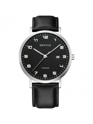 Reloj para hombre Bering, con esfera negra y correa de cuero negra