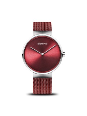 Bering, reloj rojo de hombre con correa de malla milanesa roja