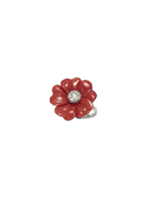 Altana anillo flor de plata, coral y circonitas