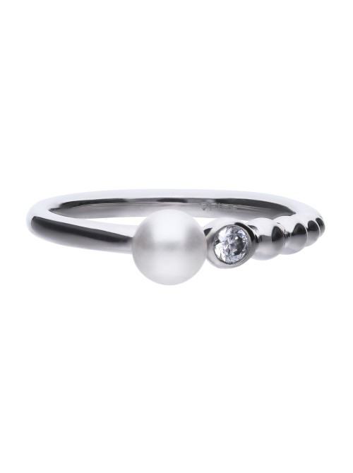 Diamonfire anillo asimétrico de perla y circonita
