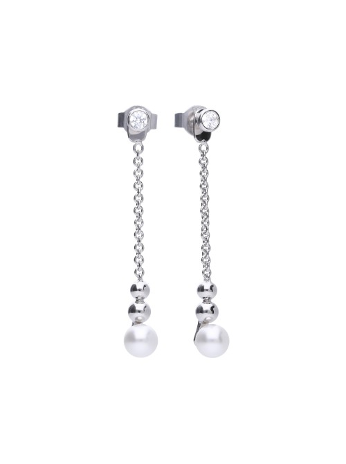 Pendientes largos con perlas, circonitas y bolas de plata de Diamonfire