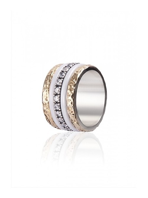 Styliano anillo Manueline de plata, oro, circonitas y cerámica, anti estrés