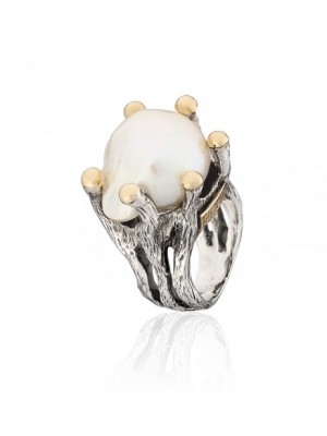 Styliano anillo de Perla Nucleada en plata y oro