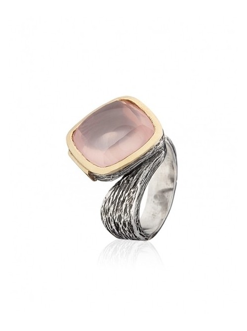 Styliano anillo de plata, oro y cuarzo rosa