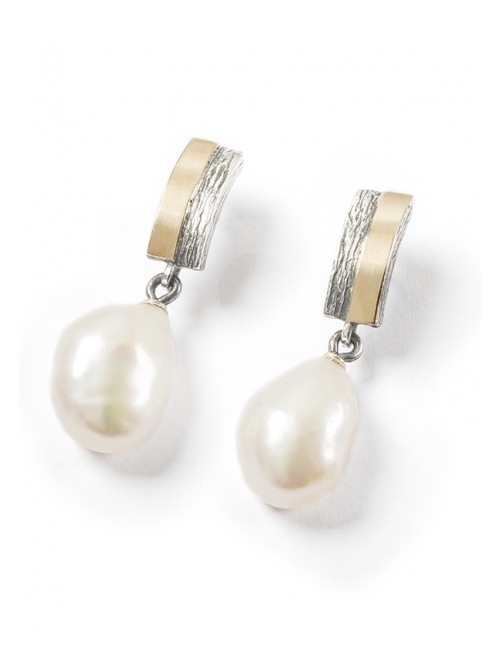 Styliano, pendientes de plata, oro y perlas colgantes
