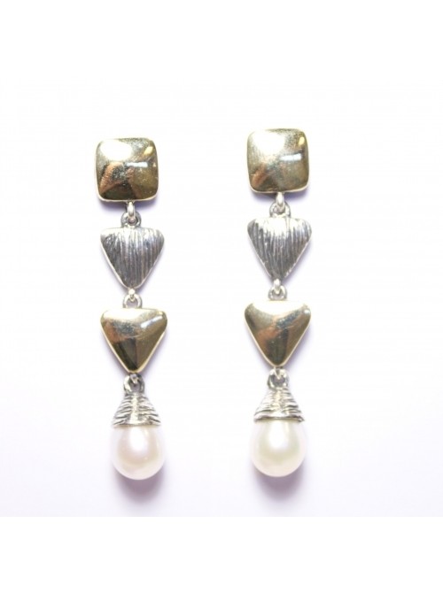 Styliano, pendientes de plata, oro y perlas